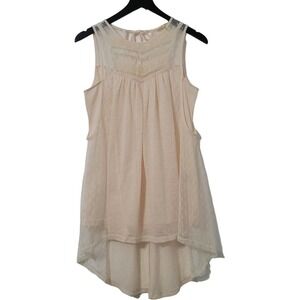 Ryu‎ Top Small Cream Lace Knit Sleeveless Tank Boho Peasant Flowy Hi Low Hem Y2K